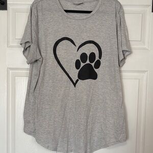 Bobbie Brooks Gray Short Sleeve Tee with Black Heart Paw Print